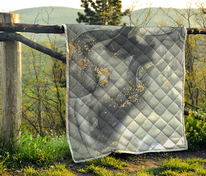 Grey Gold Liquid Marble Print Quilt
