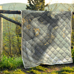 Grey Gold Liquid Marble Print Quilt