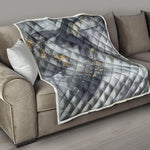 Grey Gold Liquid Marble Print Quilt