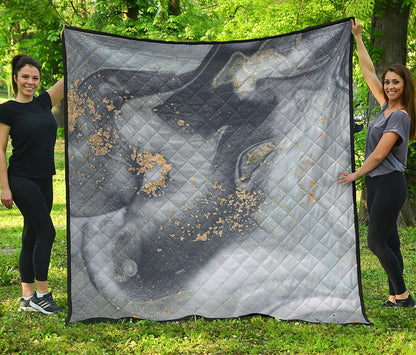 Grey Gold Liquid Marble Print Quilt