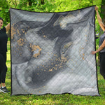 Grey Gold Liquid Marble Print Quilt