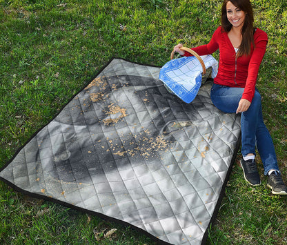 Grey Gold Liquid Marble Print Quilt
