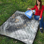 Grey Gold Liquid Marble Print Quilt