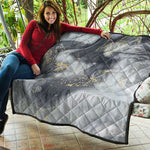 Grey Gold Liquid Marble Print Quilt