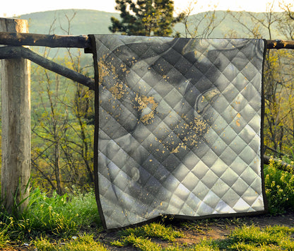 Grey Gold Liquid Marble Print Quilt
