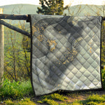 Grey Gold Liquid Marble Print Quilt