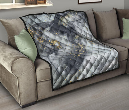 Grey Gold Liquid Marble Print Quilt