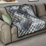 Grey Gold Liquid Marble Print Quilt