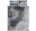 Grey Gold Liquid Marble Print Quilt Bed Set