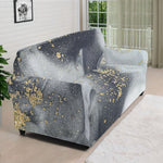 Grey Gold Liquid Marble Print Sofa Cover