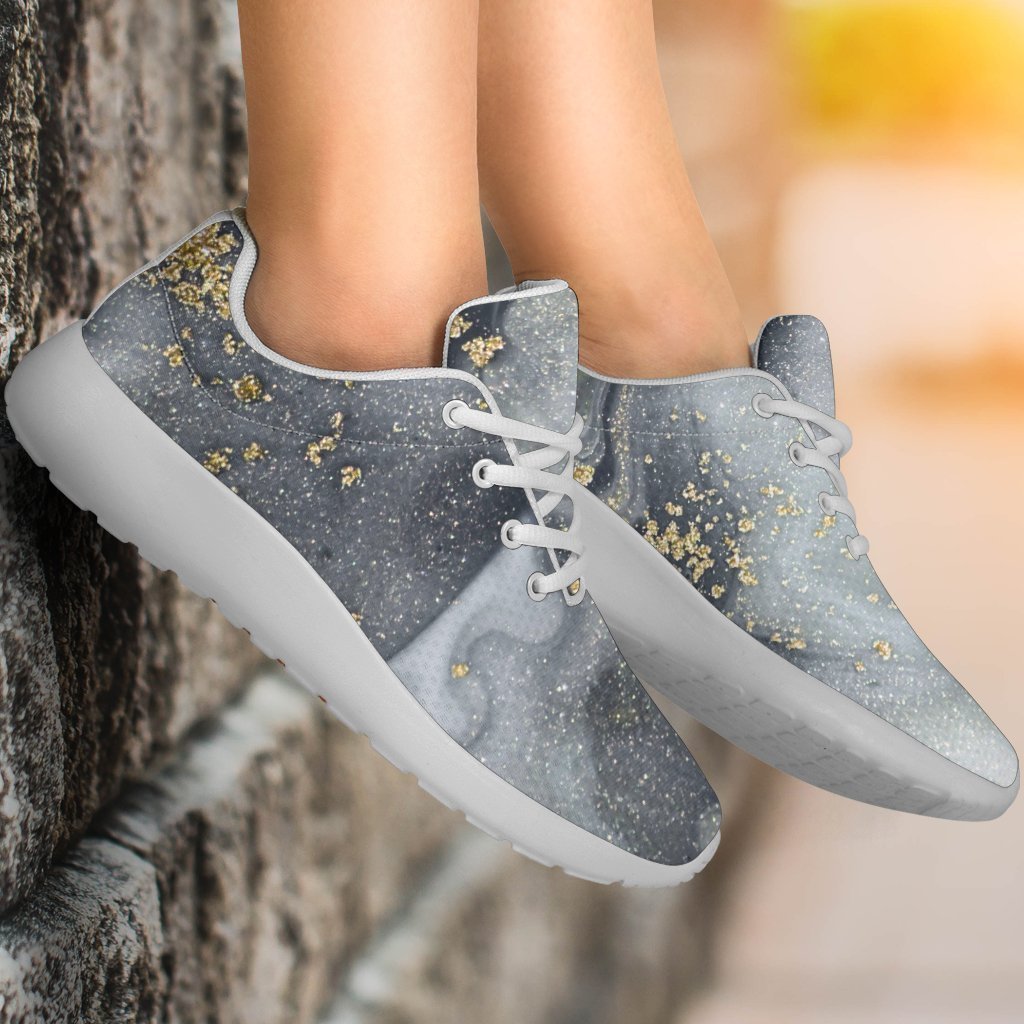 Grey Gold Liquid Marble Print Sport Shoes GearFrost