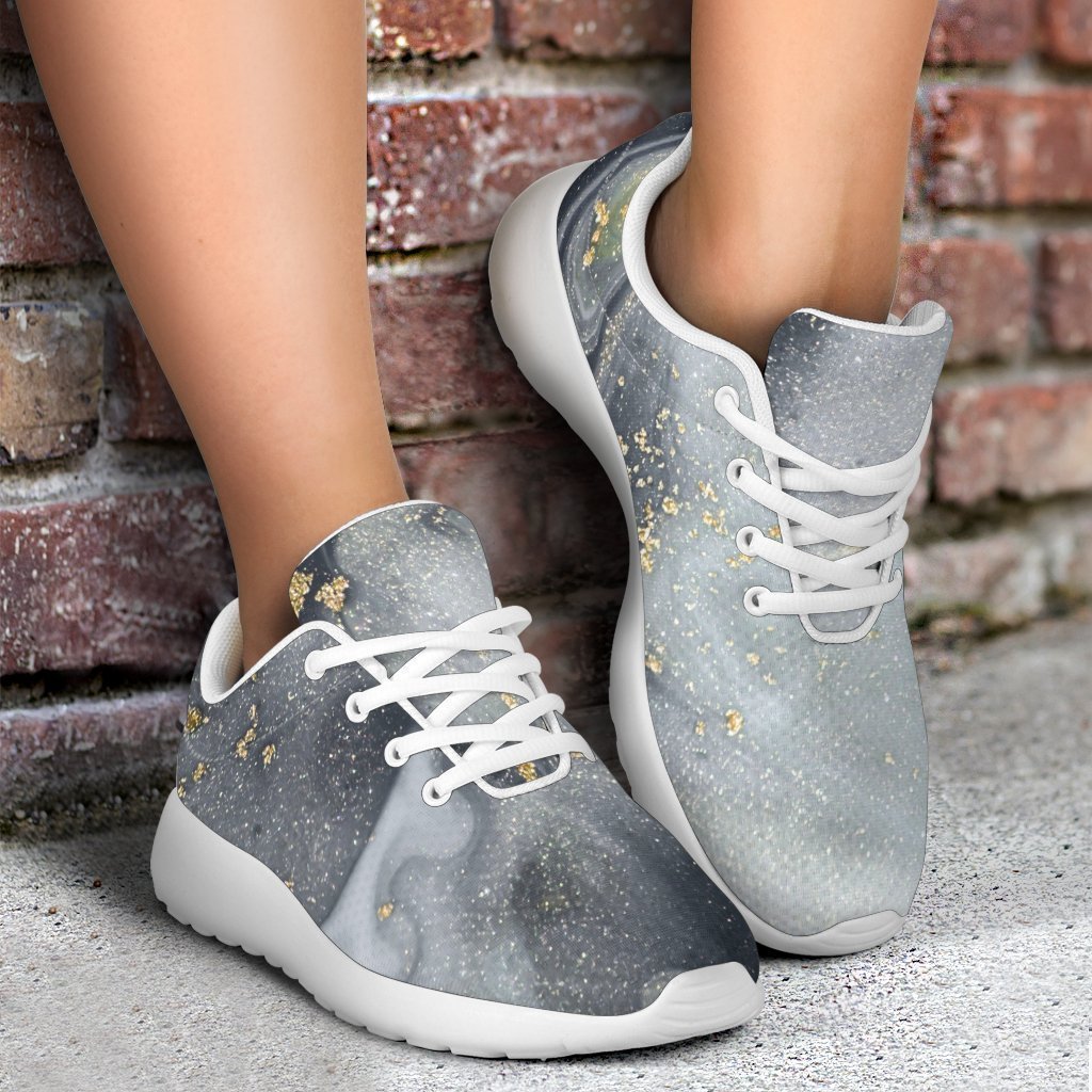 Grey Gold Liquid Marble Print Sport Shoes GearFrost