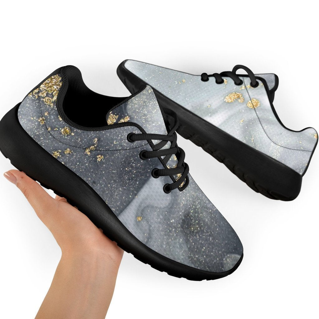 Grey Gold Liquid Marble Print Sport Shoes GearFrost