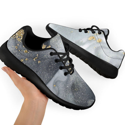 Grey Gold Liquid Marble Print Sport Shoes GearFrost