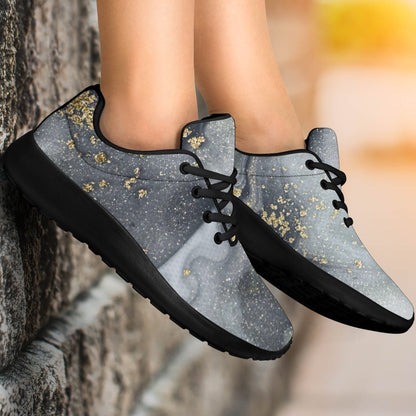 Grey Gold Liquid Marble Print Sport Shoes GearFrost