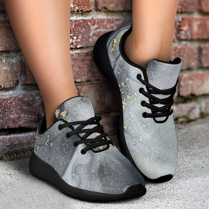 Grey Gold Liquid Marble Print Sport Shoes GearFrost