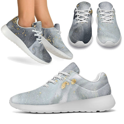 Grey Gold Liquid Marble Print Sport Shoes GearFrost