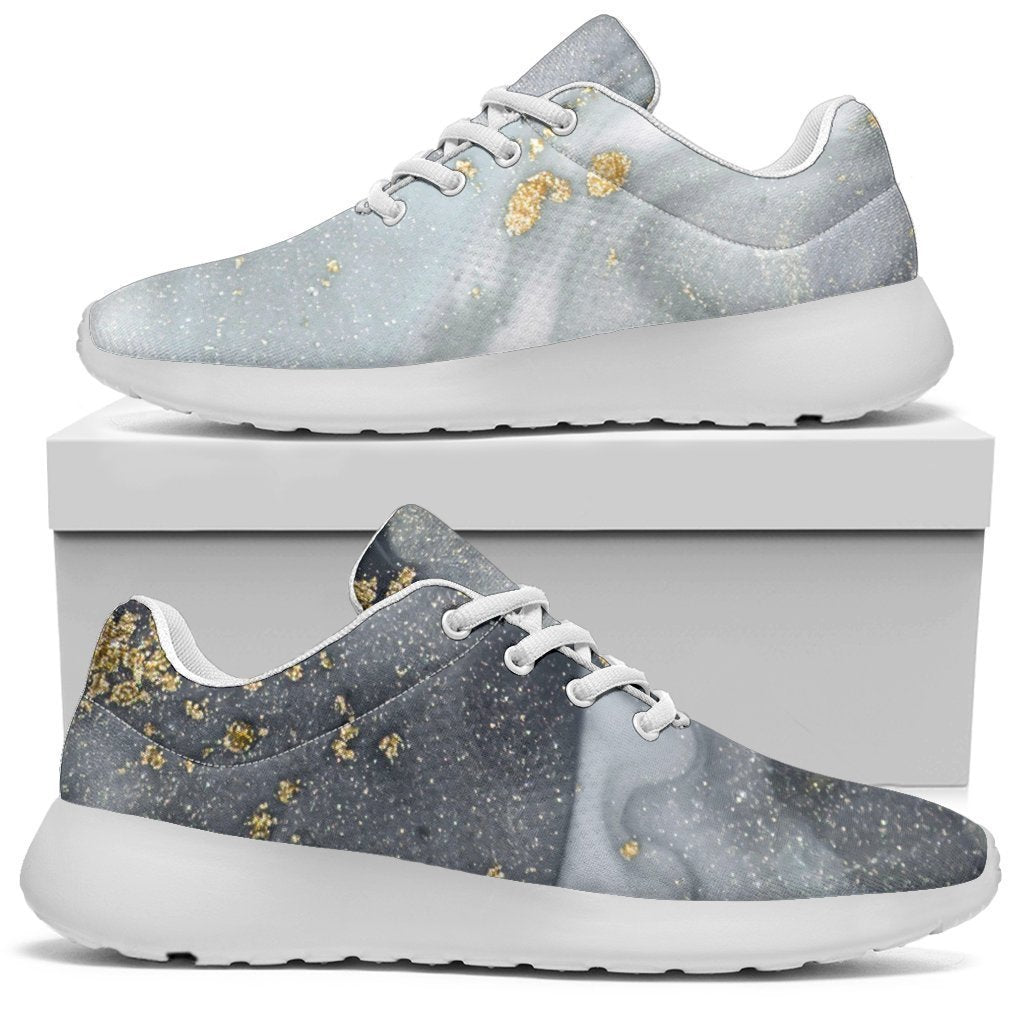 Grey Gold Liquid Marble Print Sport Shoes GearFrost