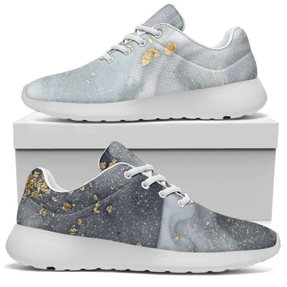 Grey Gold Liquid Marble Print Sport Shoes GearFrost