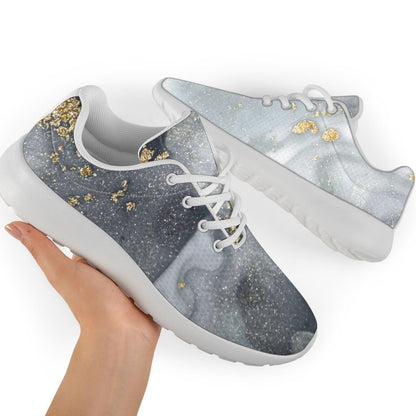 Grey Gold Liquid Marble Print Sport Shoes GearFrost