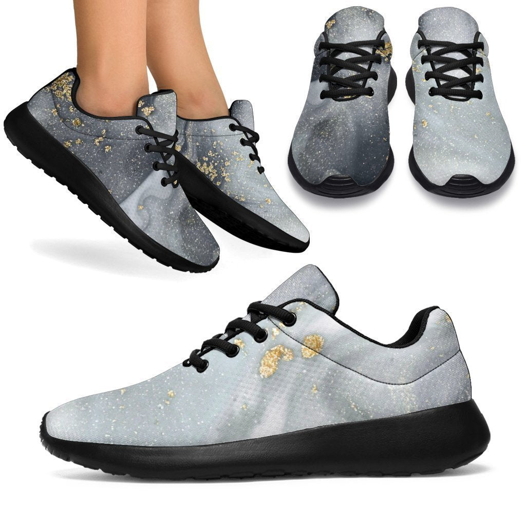 Grey Gold Liquid Marble Print Sport Shoes GearFrost