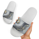 Grey Gold Liquid Marble Print White Slide Sandals
