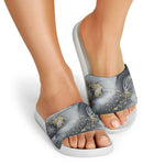 Grey Gold Liquid Marble Print White Slide Sandals