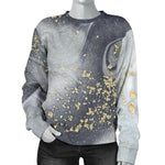 Grey Gold Liquid Marble Print Women's Crewneck Sweatshirt GearFrost