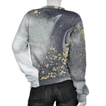 Grey Gold Liquid Marble Print Women's Crewneck Sweatshirt GearFrost