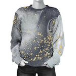 Grey Gold Liquid Marble Print Women's Crewneck Sweatshirt GearFrost