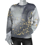 Grey Gold Liquid Marble Print Women's Crewneck Sweatshirt GearFrost