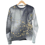 Grey Gold Liquid Marble Print Women's Crewneck Sweatshirt GearFrost