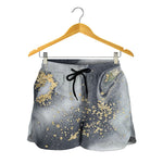 Grey Gold Liquid Marble Print Women's Shorts