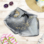 Grey Gold Liquid Marble Print Women's Shorts