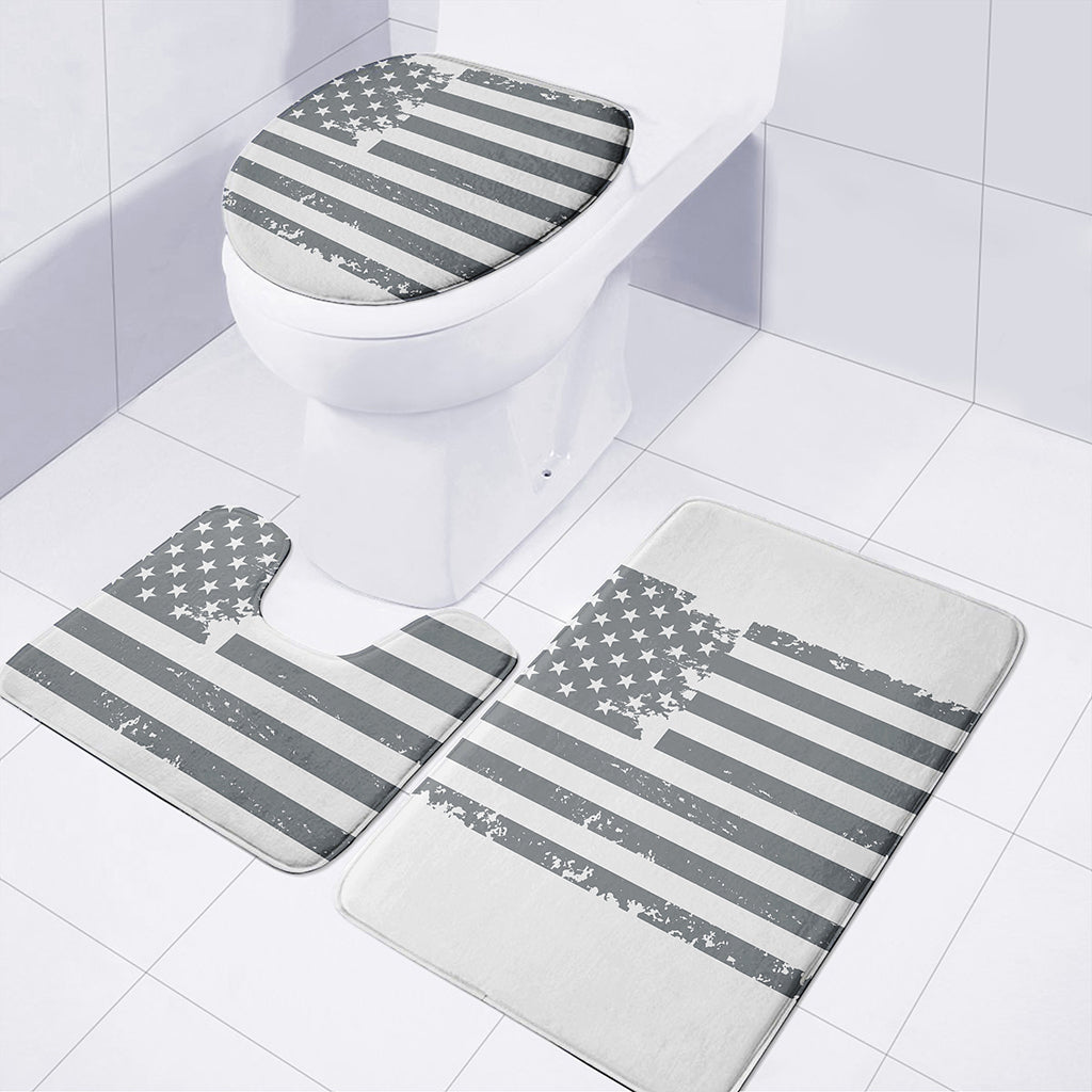 Grey Grunge American Flag Print 3 Piece Bath Mat Set