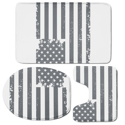 Grey Grunge American Flag Print 3 Piece Bath Mat Set