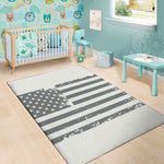 Grey Grunge American Flag Print Area Rug