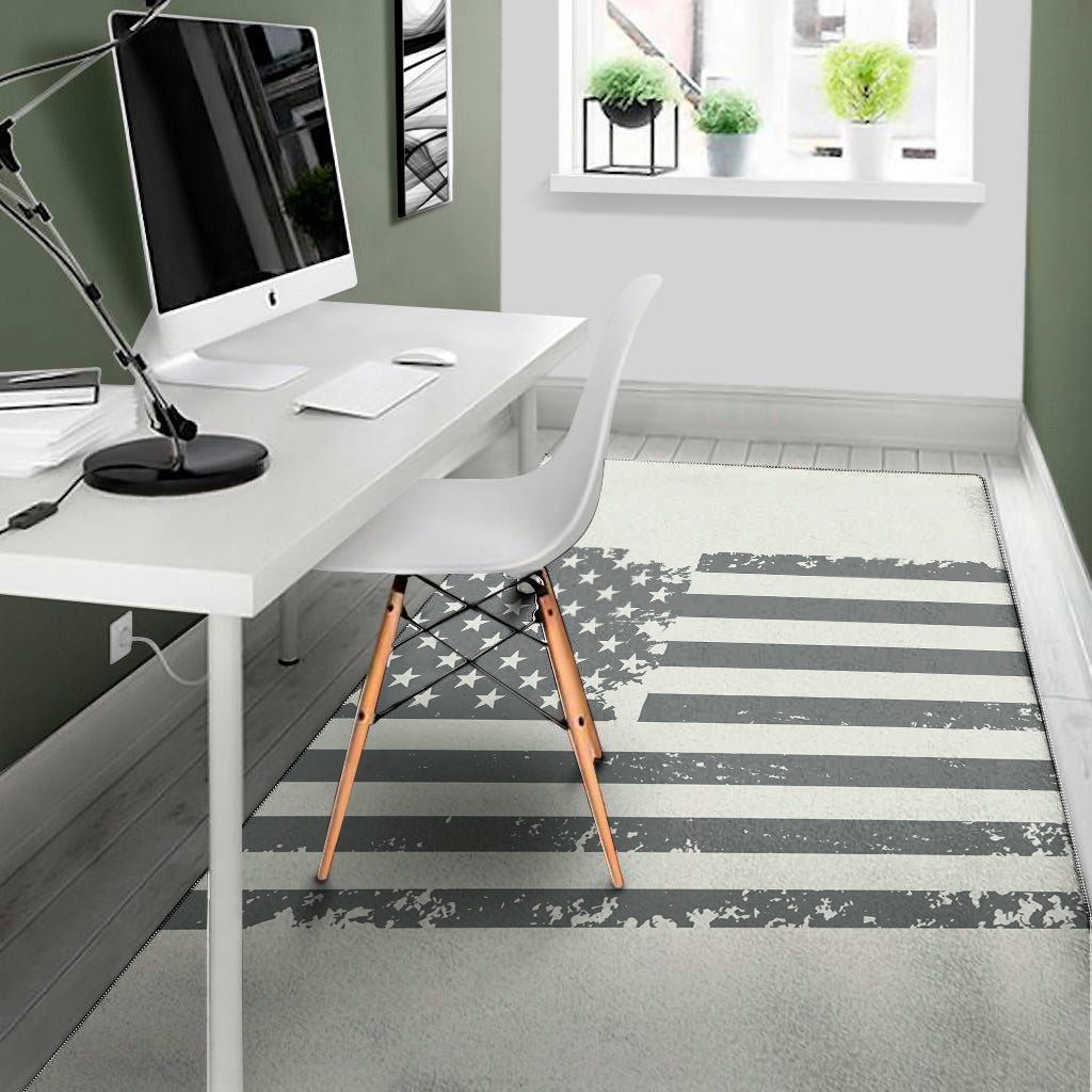 Grey Grunge American Flag Print Area Rug