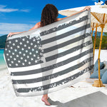 Grey Grunge American Flag Print Beach Sarong Wrap
