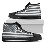 Grey Grunge American Flag Print Black High Top Shoes