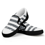Grey Grunge American Flag Print Black Slip On Shoes