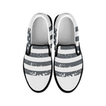 Grey Grunge American Flag Print Black Slip On Shoes