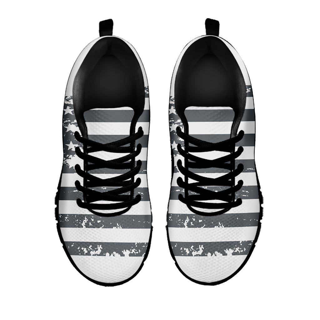 Grey Grunge American Flag Print Black Sneakers