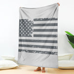 Grey Grunge American Flag Print Blanket