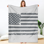 Grey Grunge American Flag Print Blanket