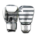 Grey Grunge American Flag Print Boxing Gloves