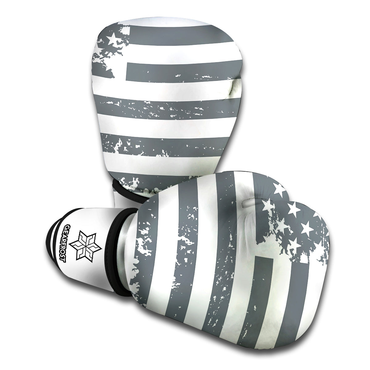 Grey Grunge American Flag Print Boxing Gloves