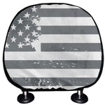 Grey Grunge American Flag Print Car Headrest Covers