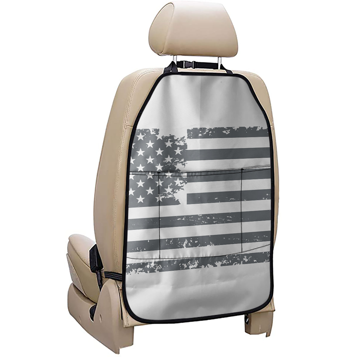 Grey Grunge American Flag Print Car Seat Organizers