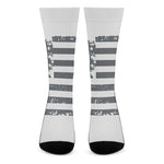 Grey Grunge American Flag Print Crew Socks